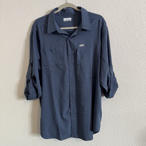 Columbia Omni-Shade Men's Shirt Large Fishing Vent Blue Roll Tab Sleeve UFP40+ - Picture 3 of 7